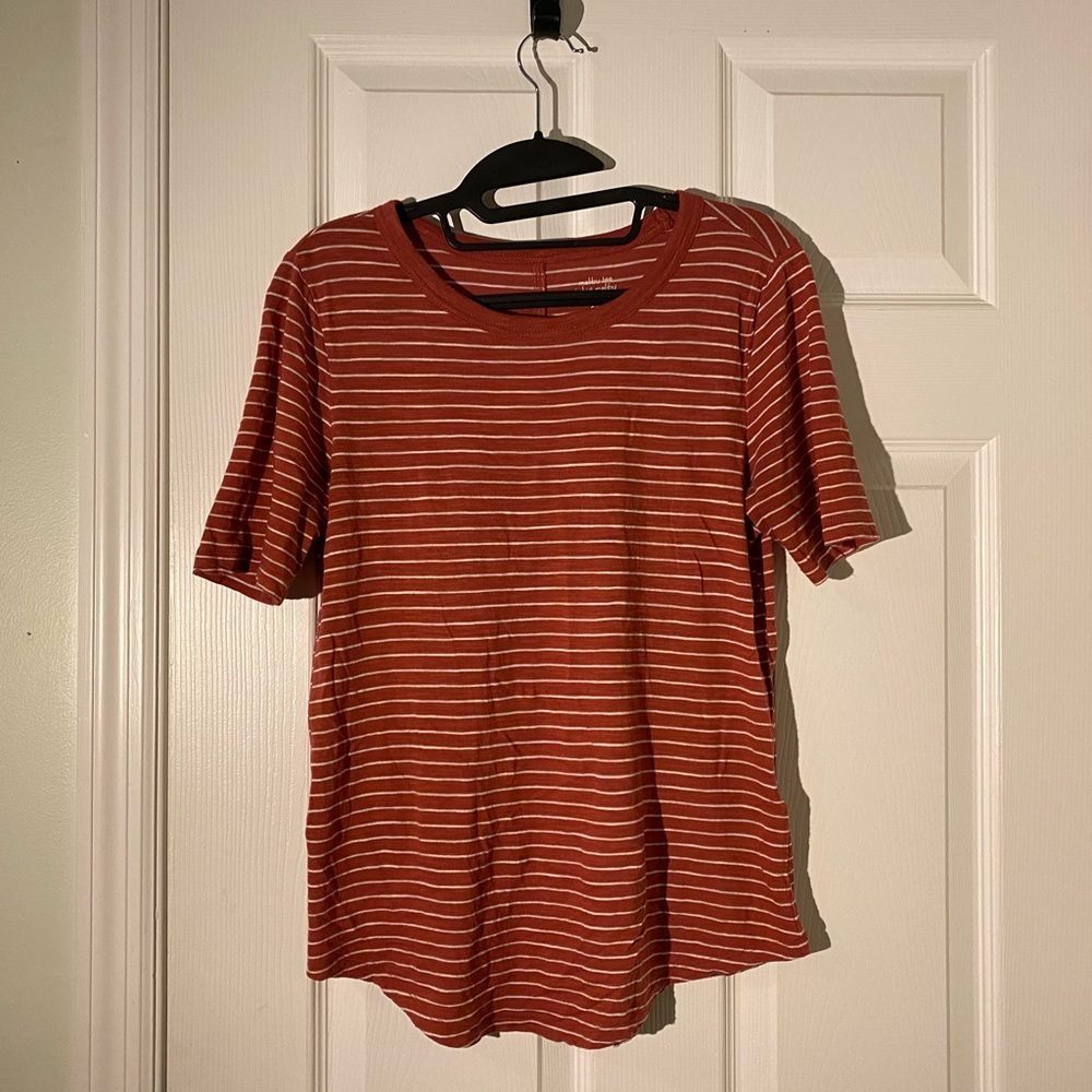 rust colored striped banana republic tee